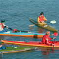 Bright canoes paddle about, Uni: Canoe Society RAG Raft Madness, Plymouth Sound - 1st March 1986