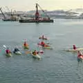 The Canoe Club, out on the Sound. Note the snow on the hills, Uni: Canoe Society RAG Raft Madness, Plymouth Sound - 1st March 1986