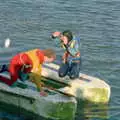 A bit of a snowball fight breaks out, Uni: Canoe Society RAG Raft Madness, Plymouth Sound - 1st March 1986