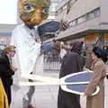 Roaming about with a giant pair of scissors, Uni: A Van Gogh Grant Cuts Protest, Plymouth, Devon - 1st March 1986