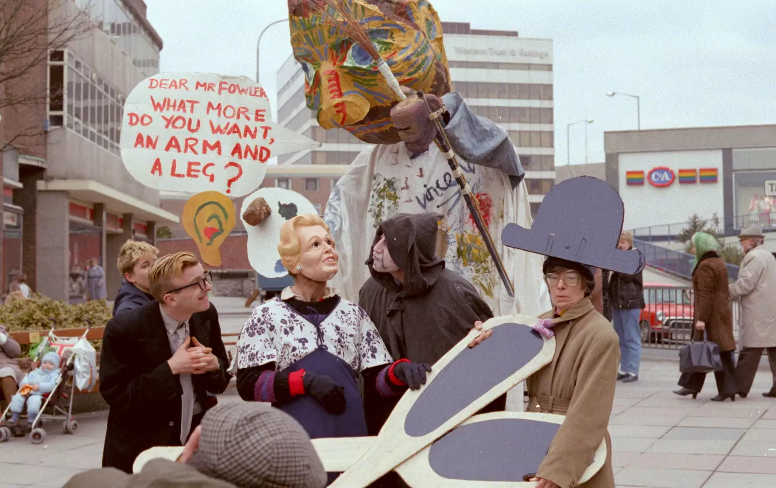 Maggie Thatcher joins in, from Uni: A Van Gogh Grant Cuts Protest, Plymouth, Devon - 1st March 1986