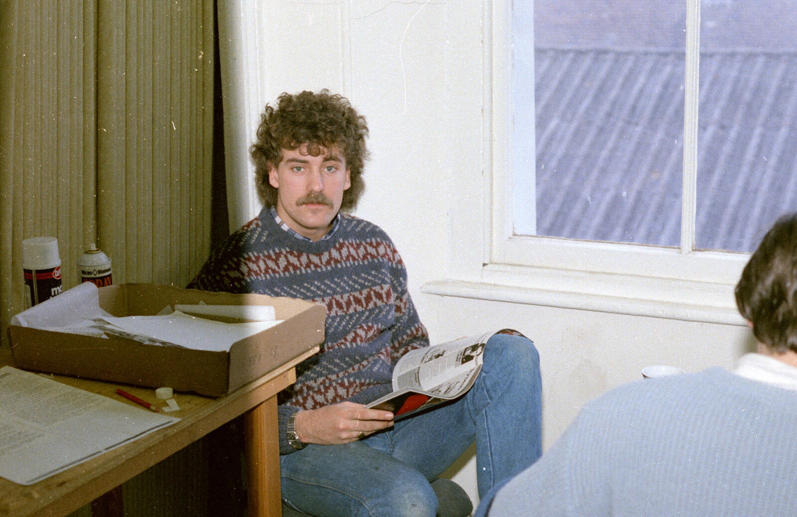 Sam Kennedy in the Fly offices from Uni: A Van Gogh Grant Cuts Protest, Plymouth, Devon - 1st March 1986