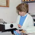 Typing up a bit of Fly on 4' rolls of paper, Uni: A Van Gogh Grant Cuts Protest, Plymouth, Devon - 1st March 1986