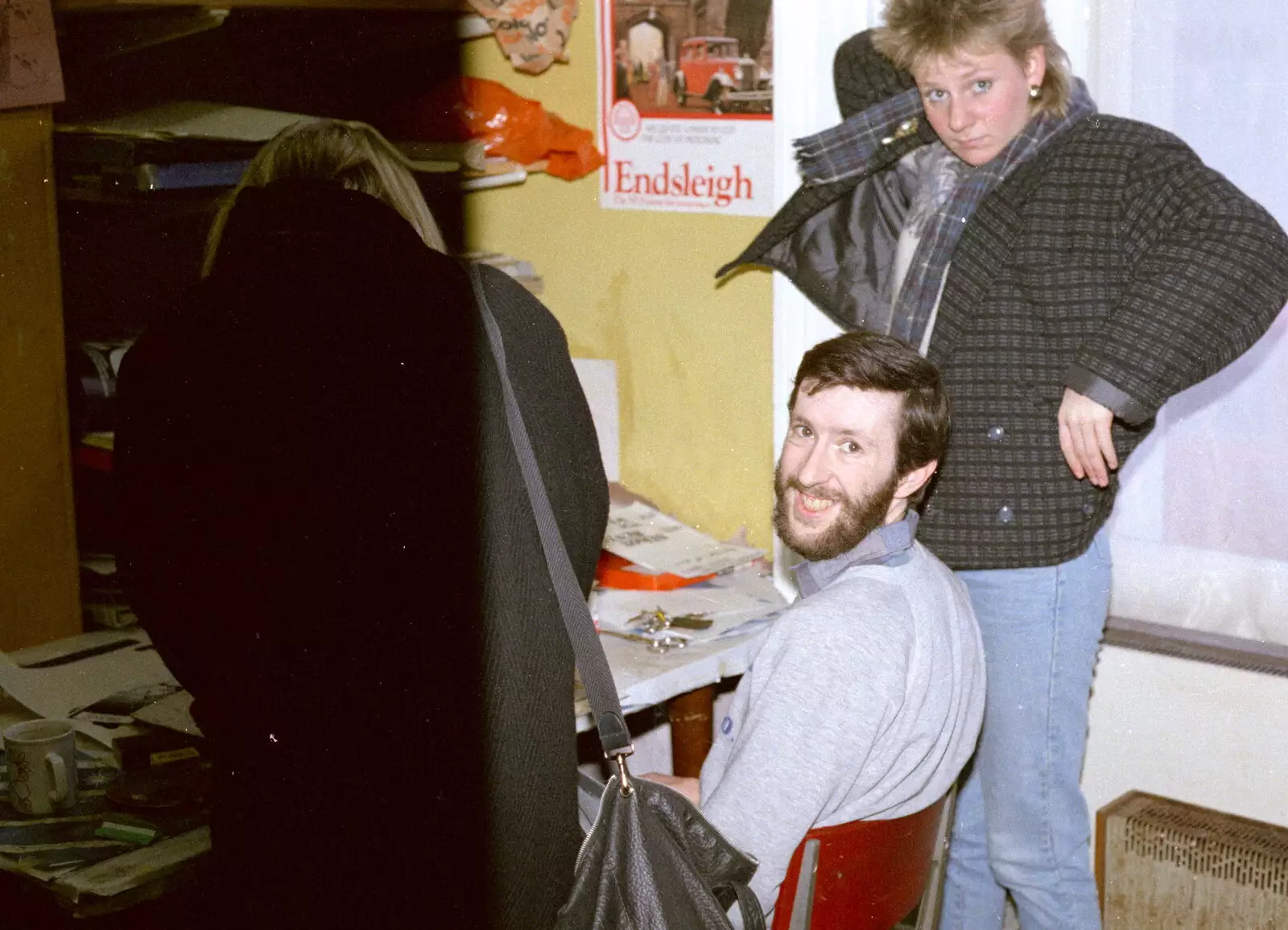 Dai Edwards in the Fly office, from Uni: A Van Gogh Grant Cuts Protest, Plymouth, Devon - 1st March 1986