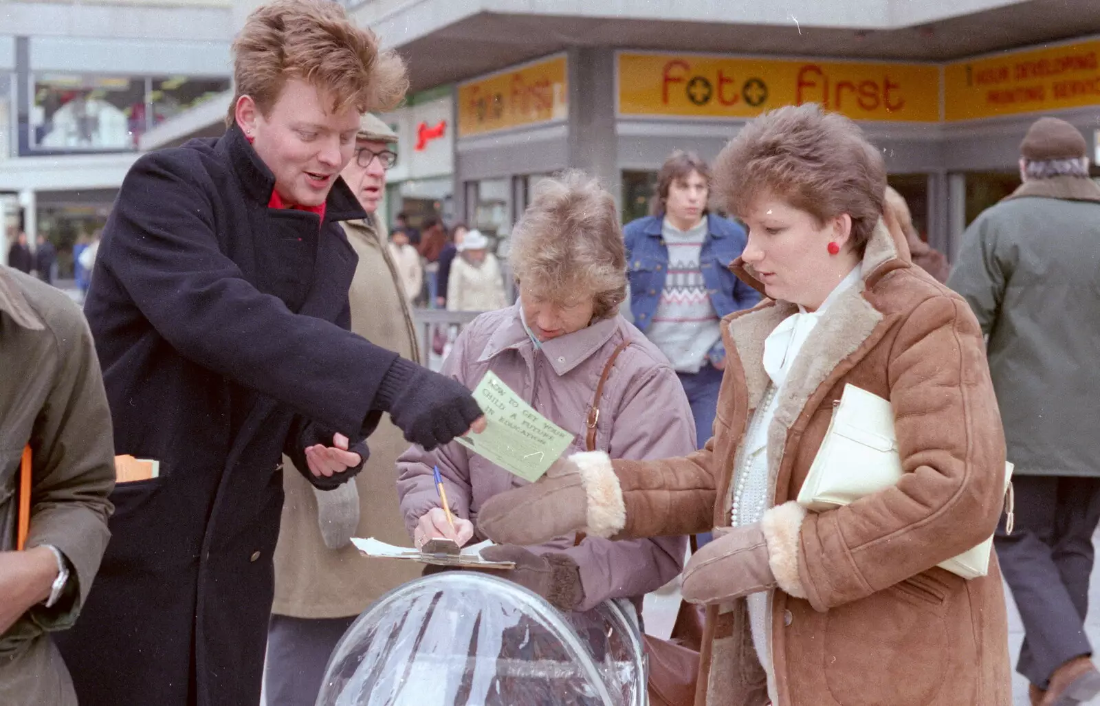 Leaflets are handed out, from Uni: A Van Gogh Grant Cuts Protest, Plymouth, Devon - 1st March 1986