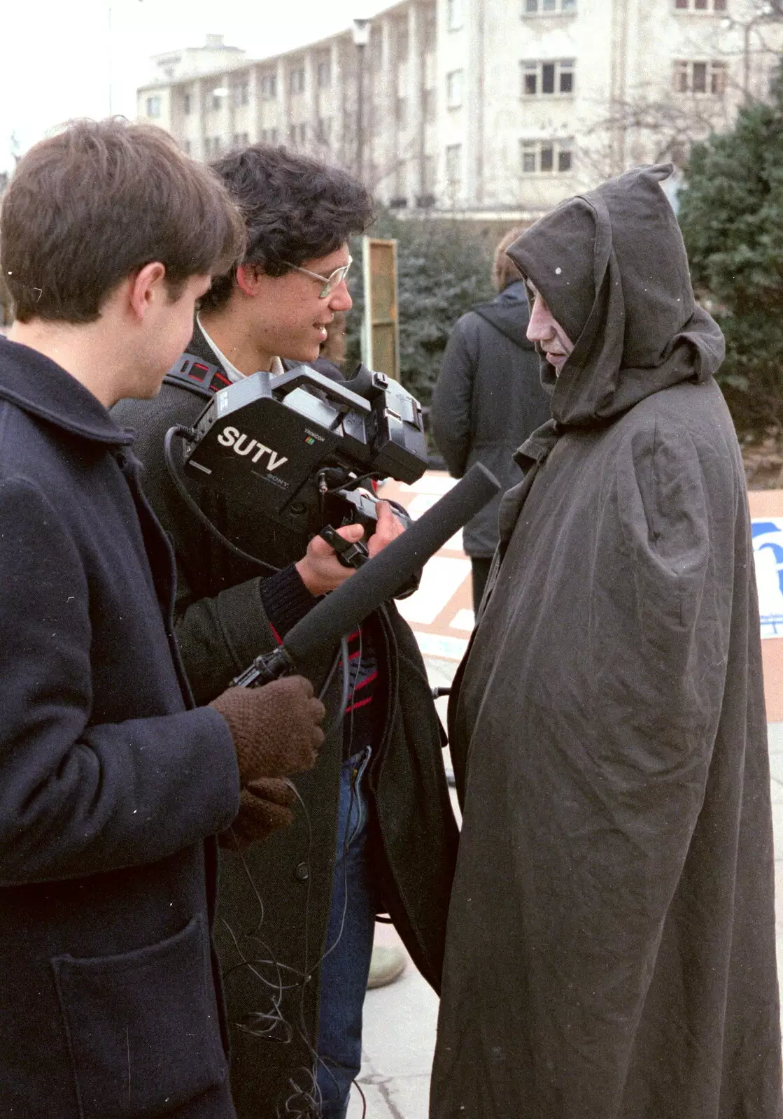 Students' Union Television interviews Death, from Uni: A Van Gogh Grant Cuts Protest, Plymouth, Devon - 1st March 1986