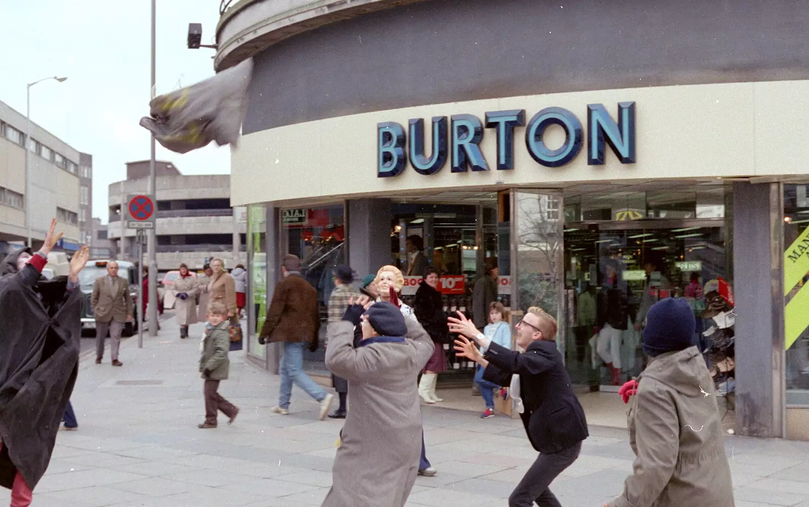 Some kind of sack is hurled around by Burton, from Uni: A Van Gogh Grant Cuts Protest, Plymouth, Devon - 1st March 1986