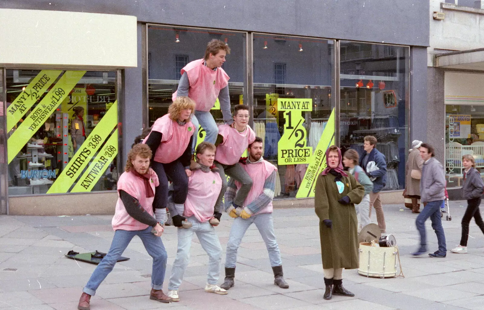 The human pyramid, from Uni: A Van Gogh Grant Cuts Protest, Plymouth, Devon - 1st March 1986