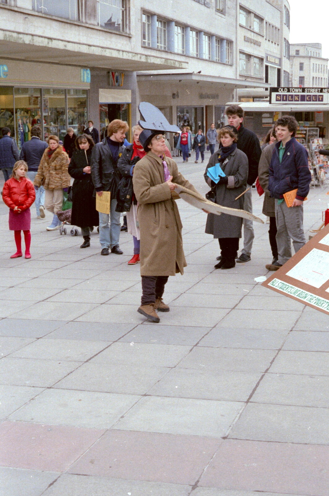 Wielding oversized scissors from Uni: A Van Gogh Grant Cuts Protest, Plymouth, Devon - 1st March 1986