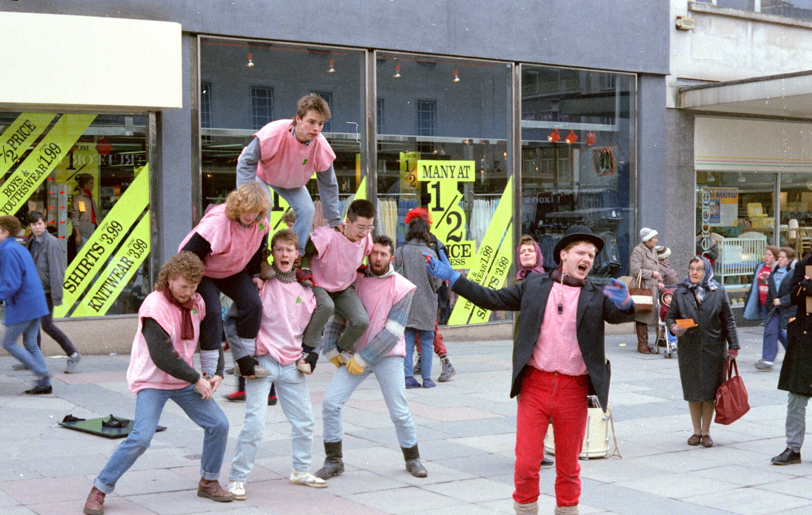 Ta-da! The human pyramid is ready from Uni: A Van Gogh Grant Cuts Protest, Plymouth, Devon - 1st March 1986