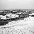 North Cross roundabout by the GTB is hosed in the snow, Uni: The First Year in Black and White, Plymouth Polytechnic, Devon - 8th April 1986