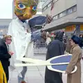 Roaming about with a giant pair of scissors, Uni: A Van Gogh Grant Cuts Protest, Plymouth, Devon - 8th March 1986