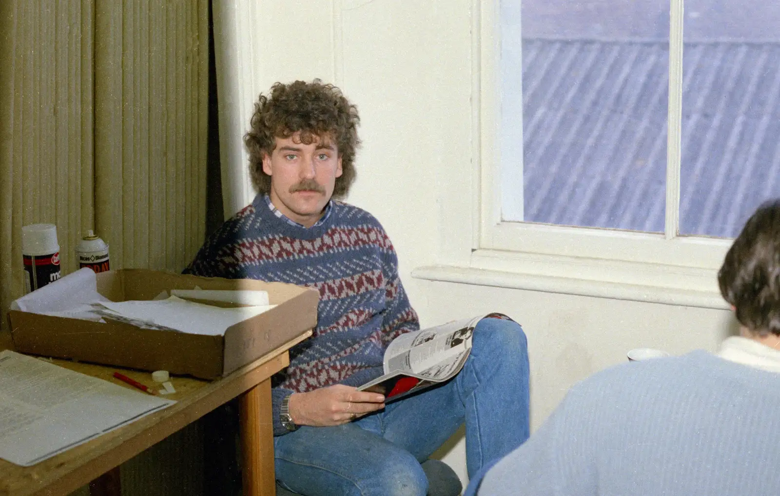 Sam Kennedy in the Fly offices, from Uni: A Van Gogh Grant Cuts Protest, Plymouth, Devon - 8th March 1986