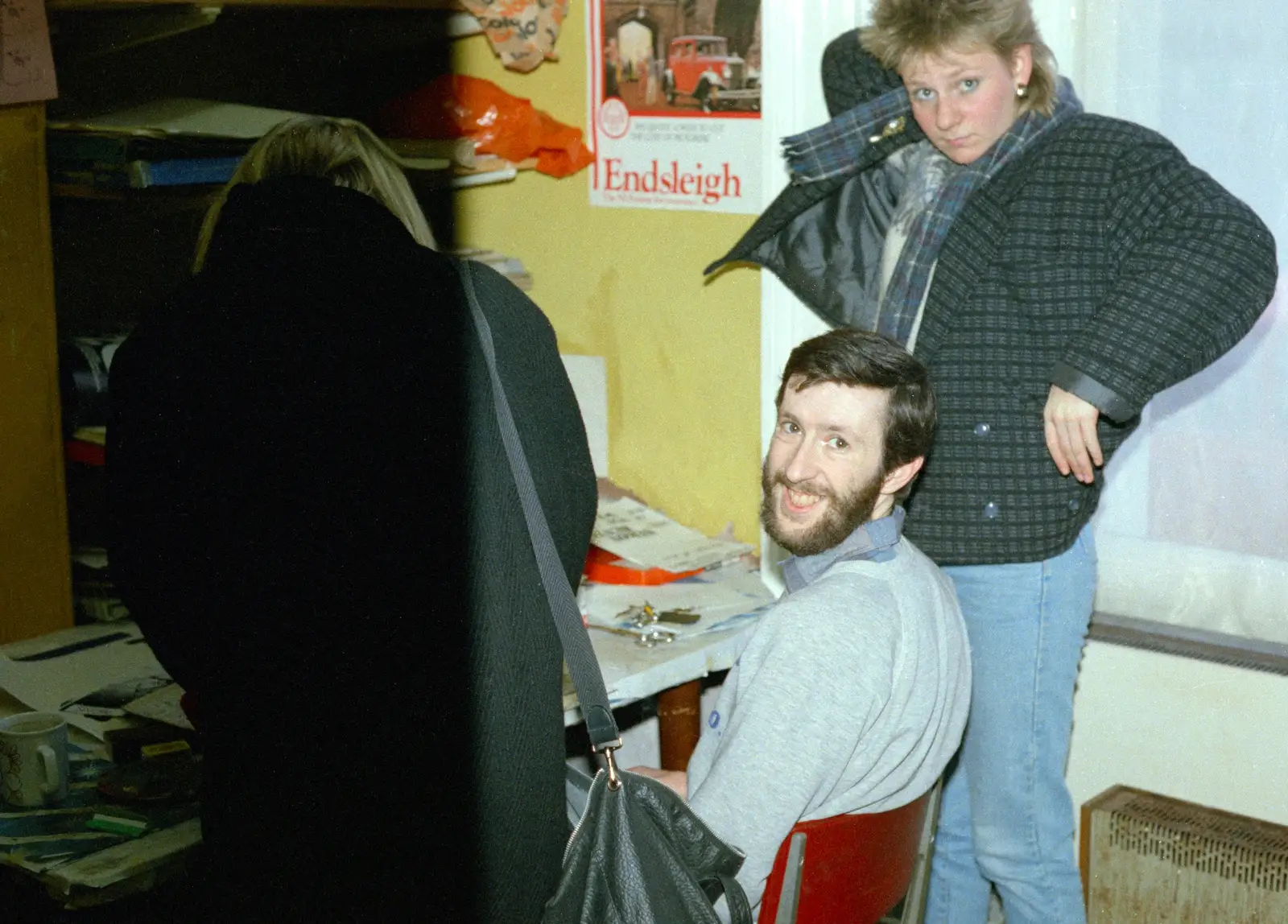 Dai Edwards in the Fly office, from Uni: A Van Gogh Grant Cuts Protest, Plymouth, Devon - 8th March 1986