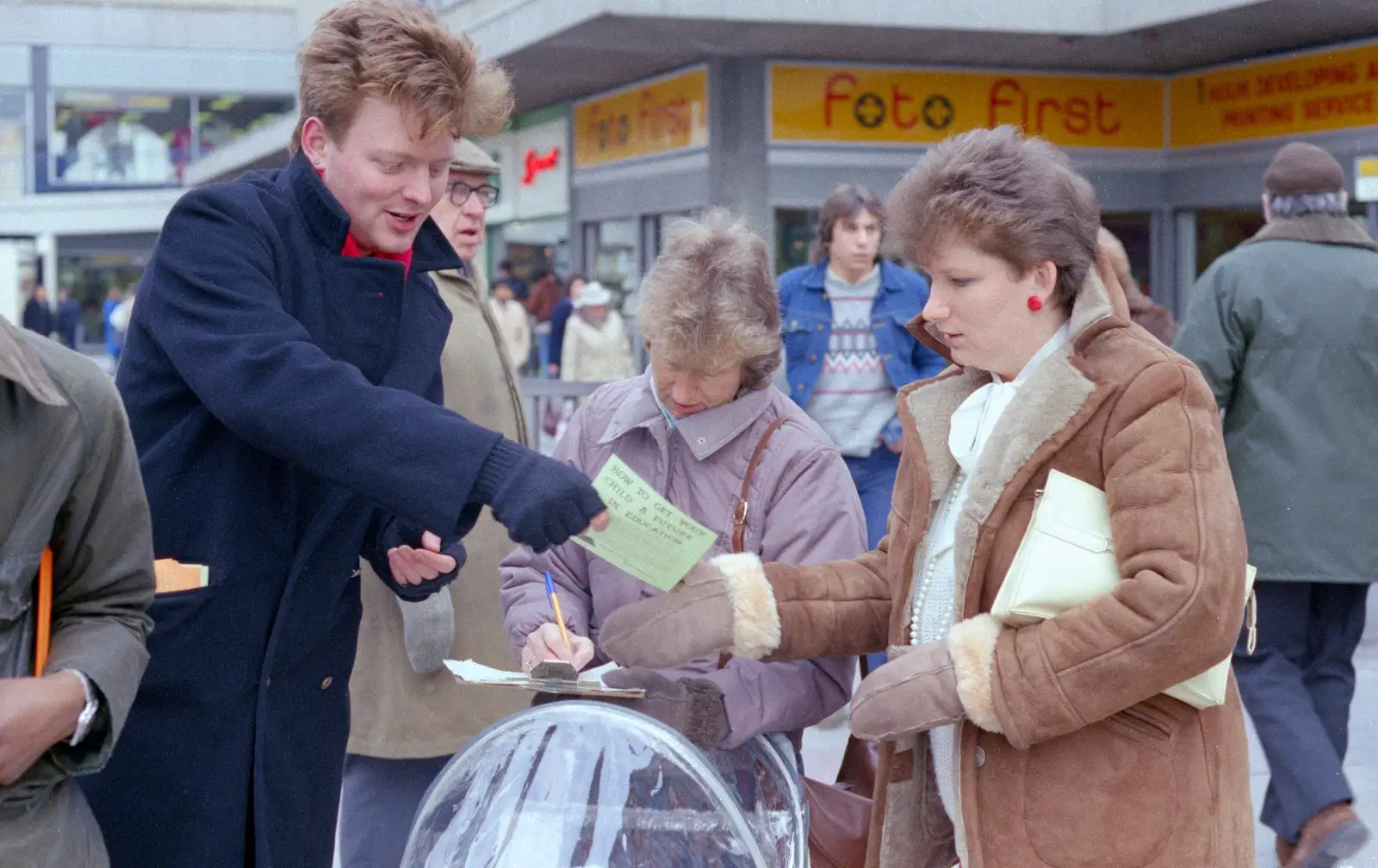 Leaflets are handed out, from Uni: A Van Gogh Grant Cuts Protest, Plymouth, Devon - 8th March 1986
