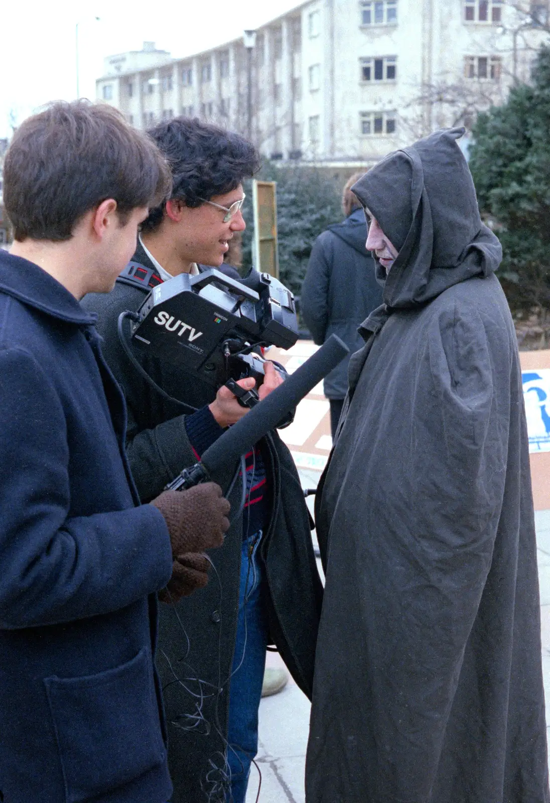 Students' Union Television - SUTV - interviews Death, from Uni: A Van Gogh Grant Cuts Protest, Plymouth, Devon - 8th March 1986