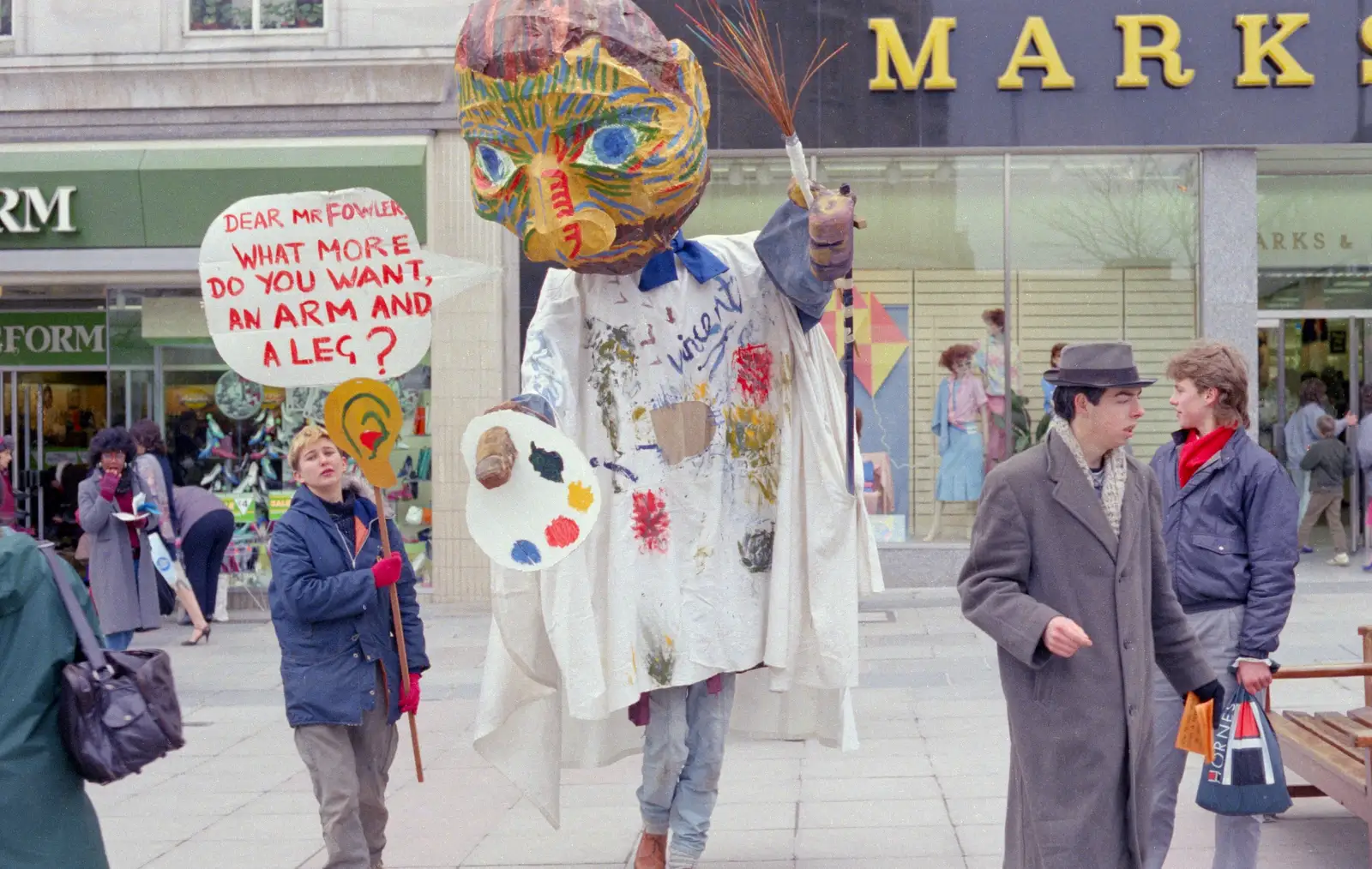 Vincent outside Marks and Spencer, from Uni: A Van Gogh Grant Cuts Protest, Plymouth, Devon - 8th March 1986