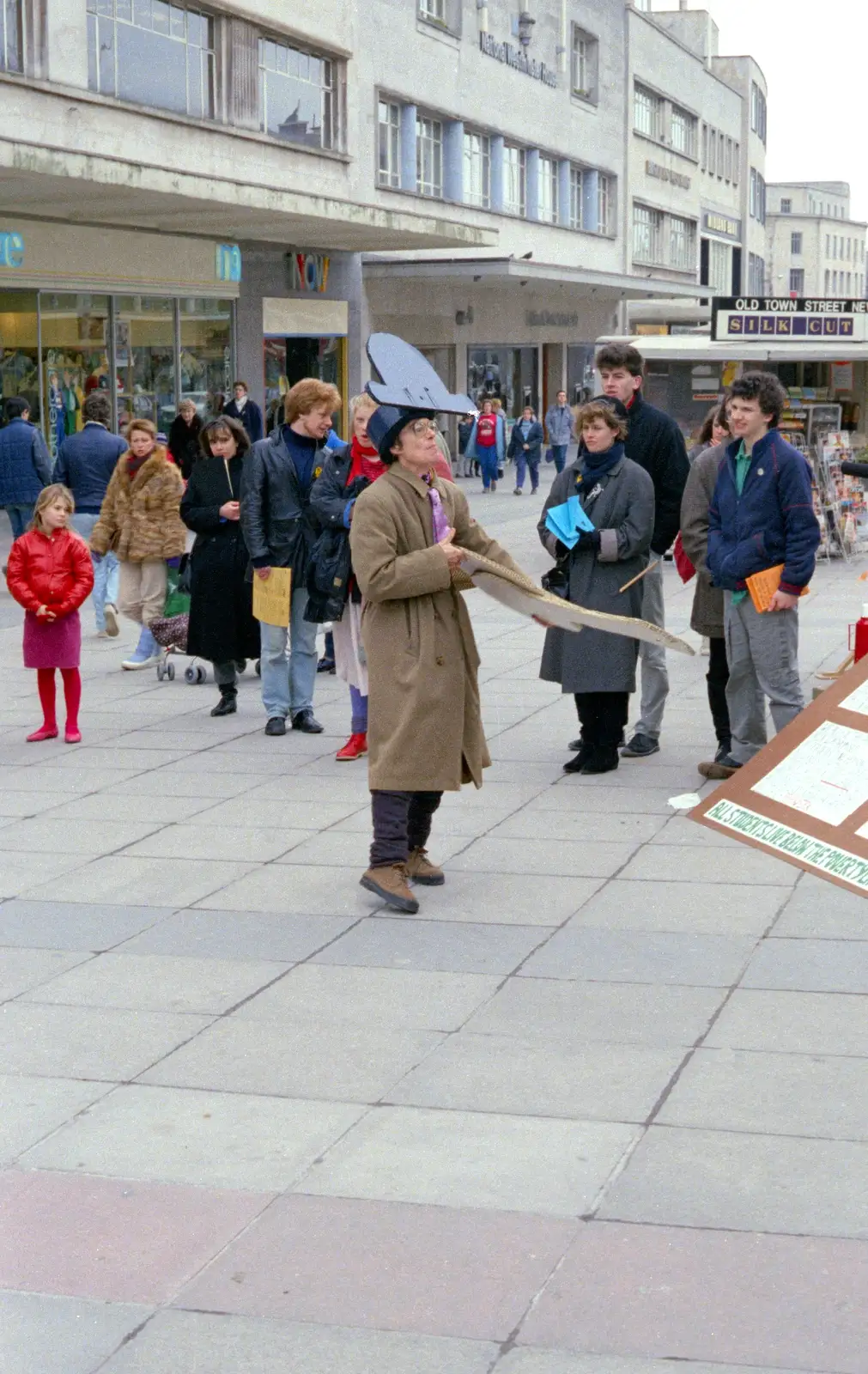 Wielding oversized scissors, from Uni: A Van Gogh Grant Cuts Protest, Plymouth, Devon - 8th March 1986