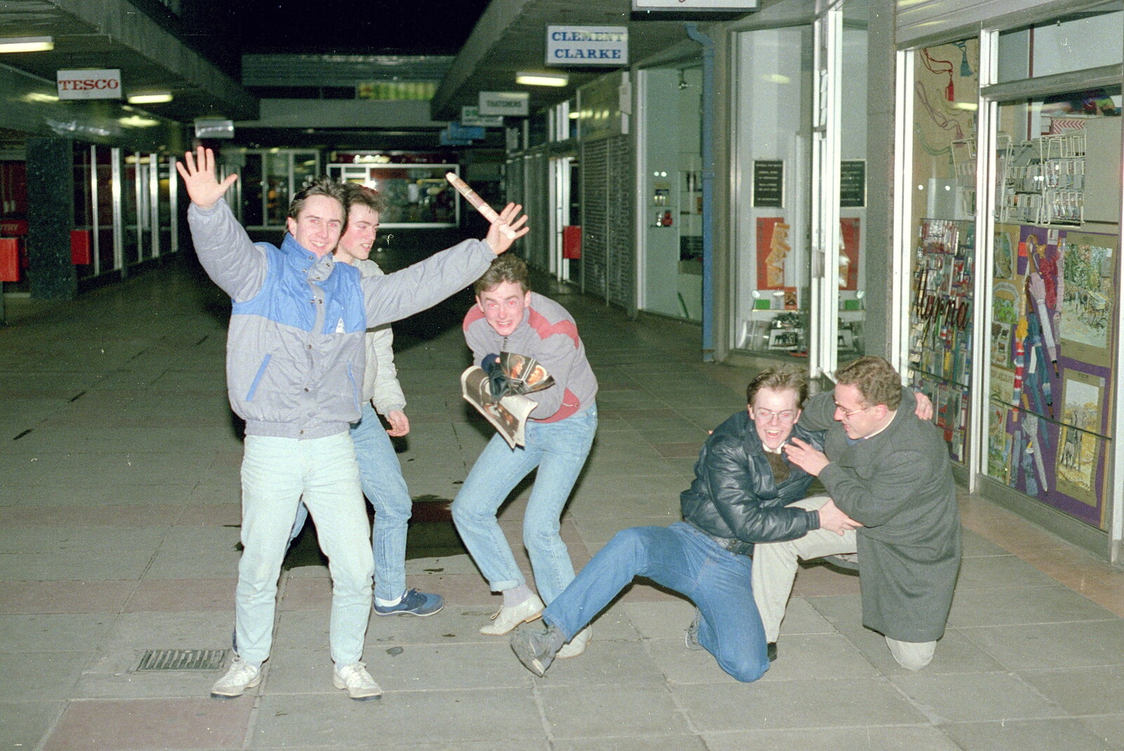 Rik, Dave, John, Dave and Feature in Drake Circus from Uni: A Night In The Bank and Fly Magazine, Plymouth Polytechnic, Devon - March 10th 1986