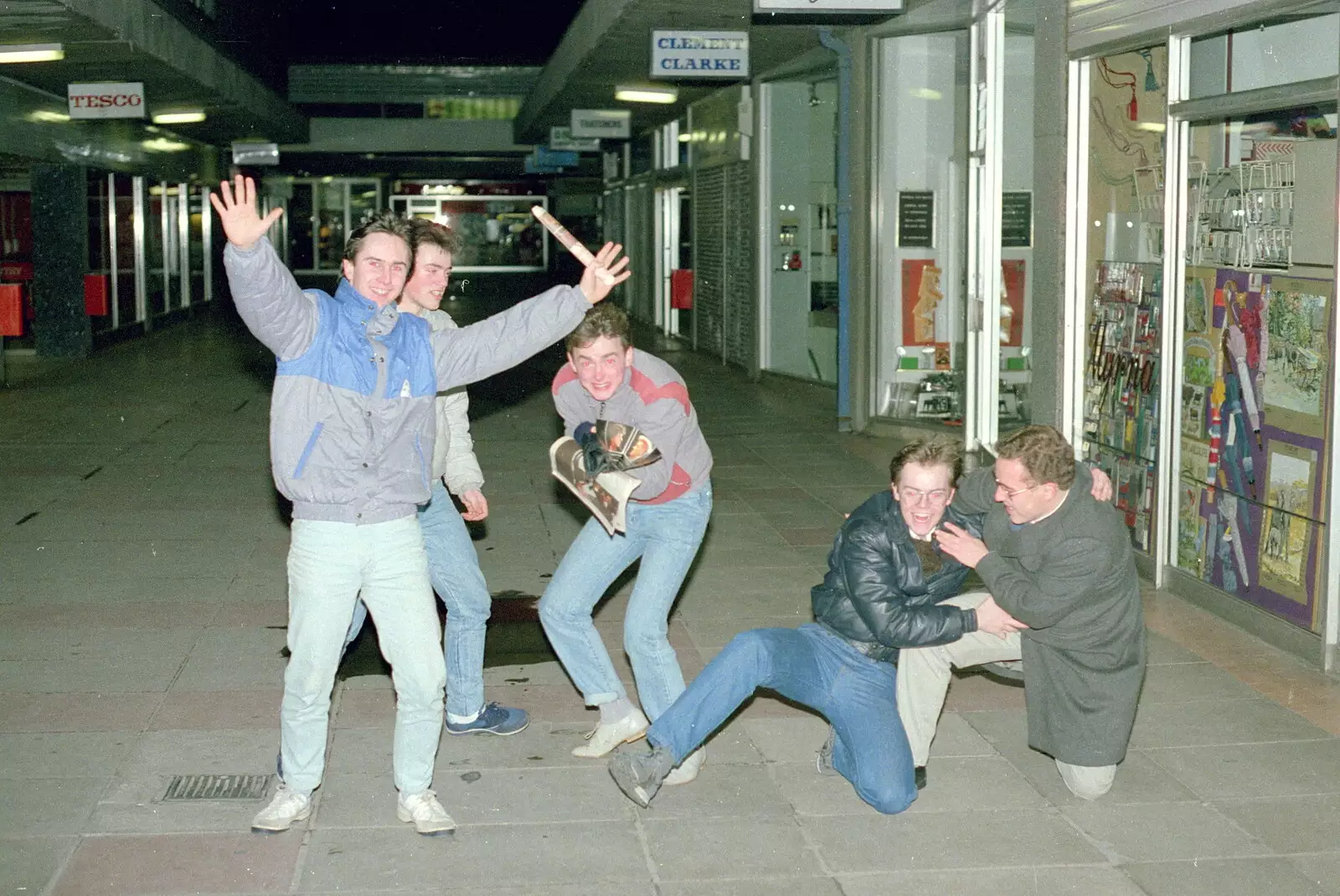 Rik, Dave, John, Dave and Feature in Drake Circus, from Uni: A Night In The Bank and Fly Magazine, Plymouth Polytechnic, Devon - March 10th 1986