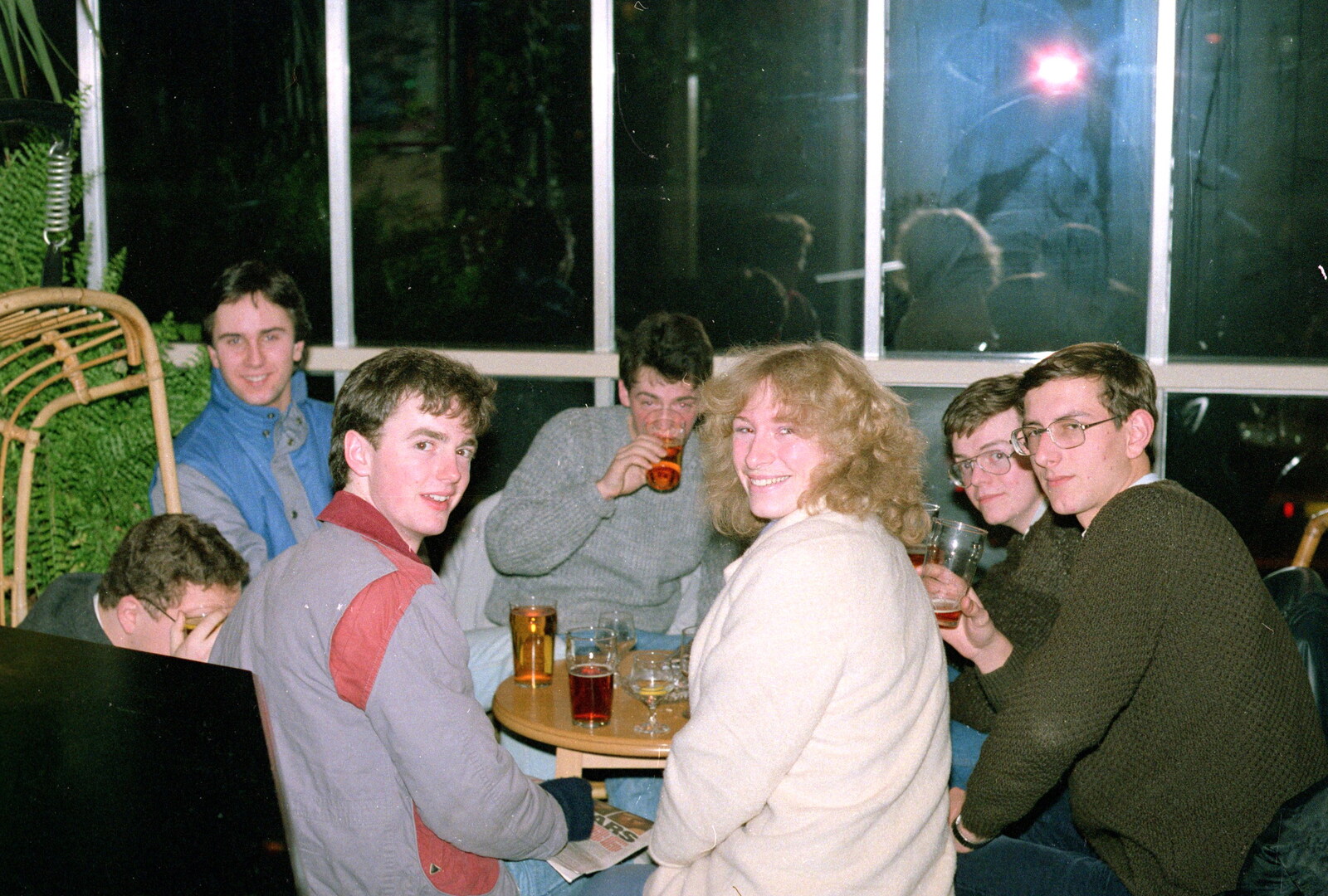The gang in the Bank's conservatory from Uni: A Night In The Bank and Fly Magazine, Plymouth Polytechnic, Devon - March 10th 1986