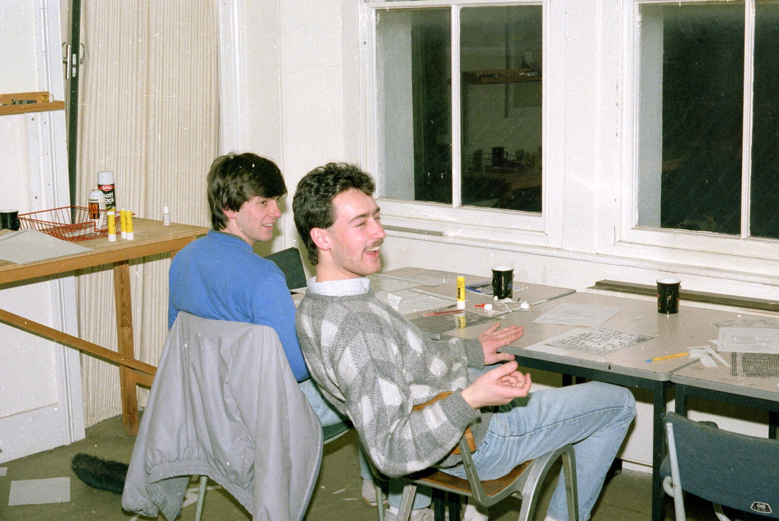 Mark Wilkins in the Fly layout room from Uni: A Night In The Bank and Fly Magazine, Plymouth Polytechnic, Devon - March 10th 1986