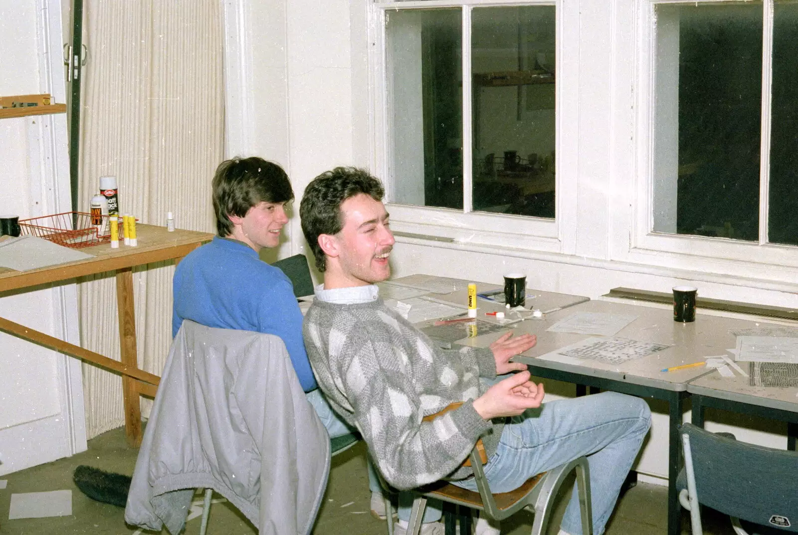 Mark Wilkins in the Fly layout room, from Uni: A Night In The Bank and Fly Magazine, Plymouth Polytechnic, Devon - March 10th 1986