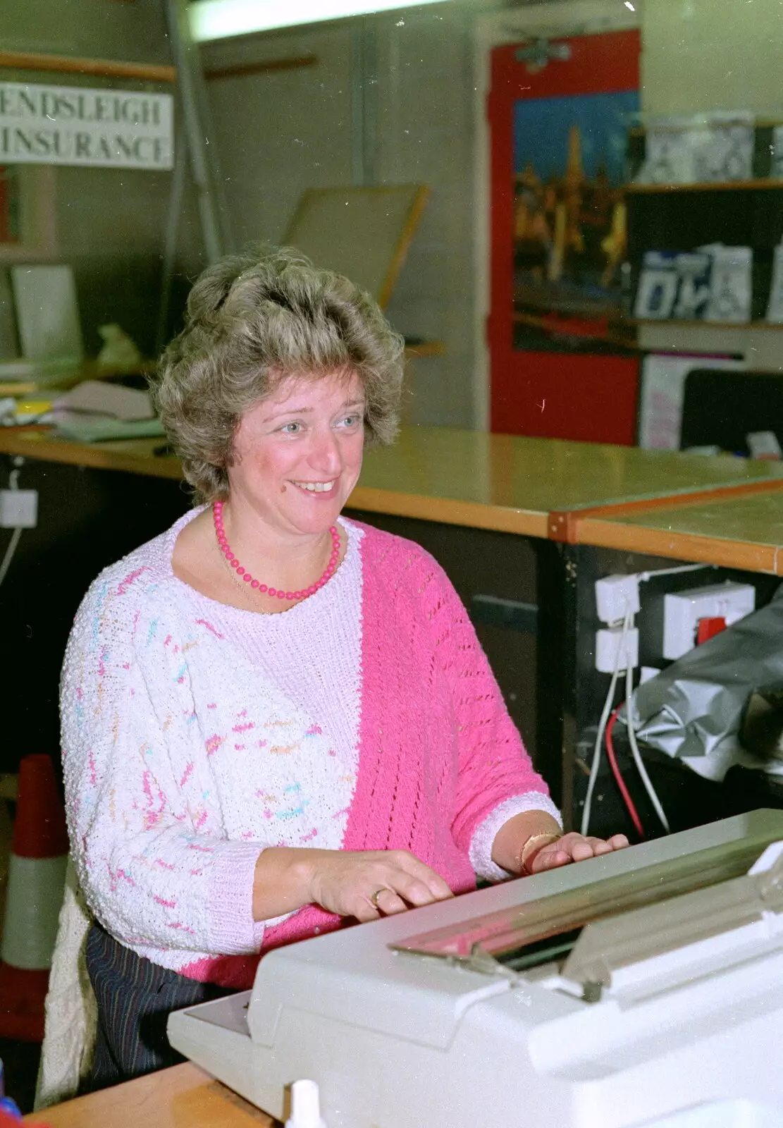 Julie types something on a real typewriter, from Uni: PPSU Office Staff and a Night in the Students' Union Bar, Plymouth - 15th March 1986