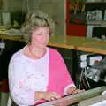 Julie types something on a real typewriter, Uni: PPSU Office Staff and a Night in the Students' Union Bar, Plymouth - 15th March 1986