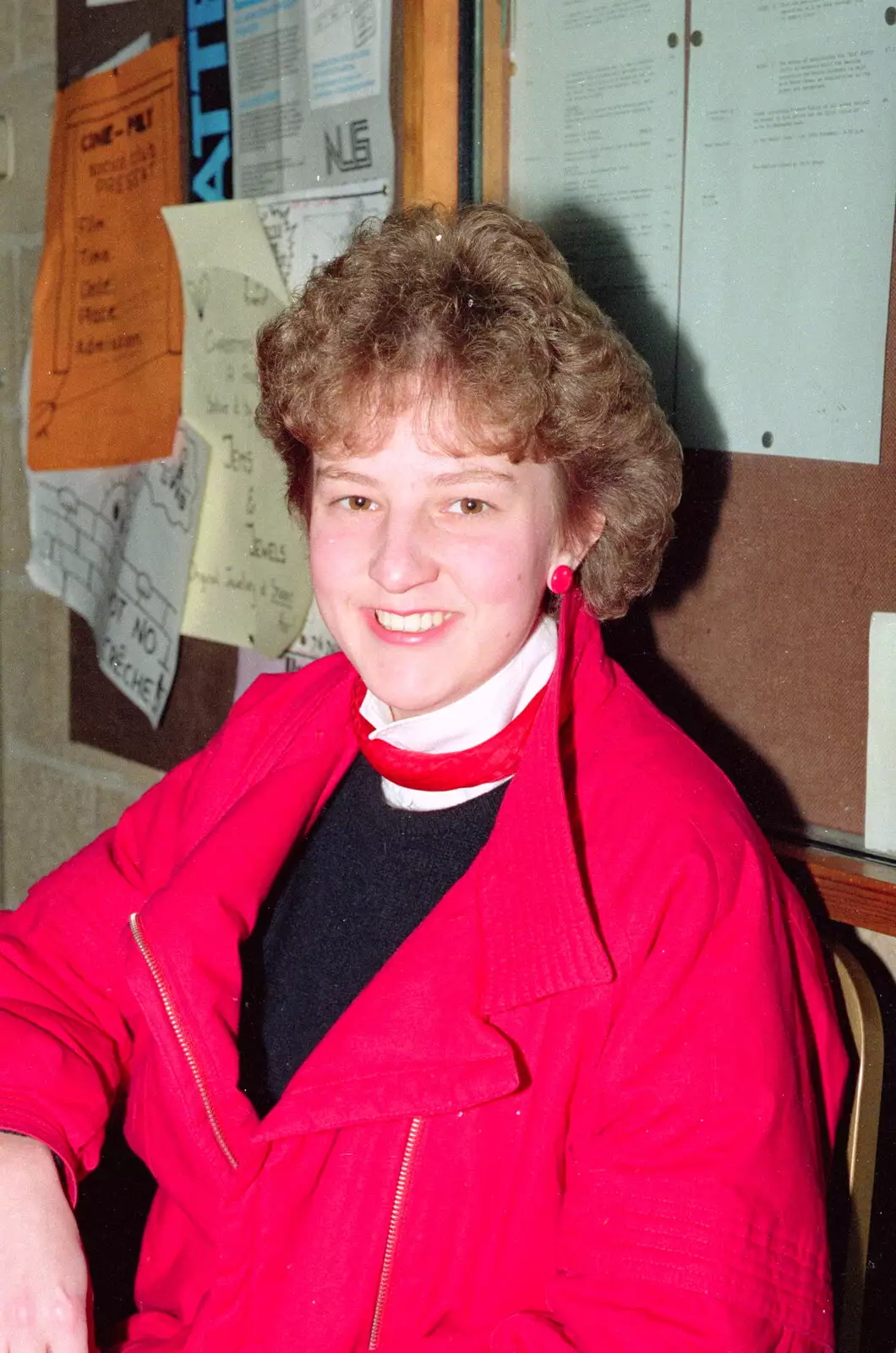 Unknown, by a notice board, from Uni: PPSU Office Staff and a Night in the Students' Union Bar, Plymouth - 15th March 1986