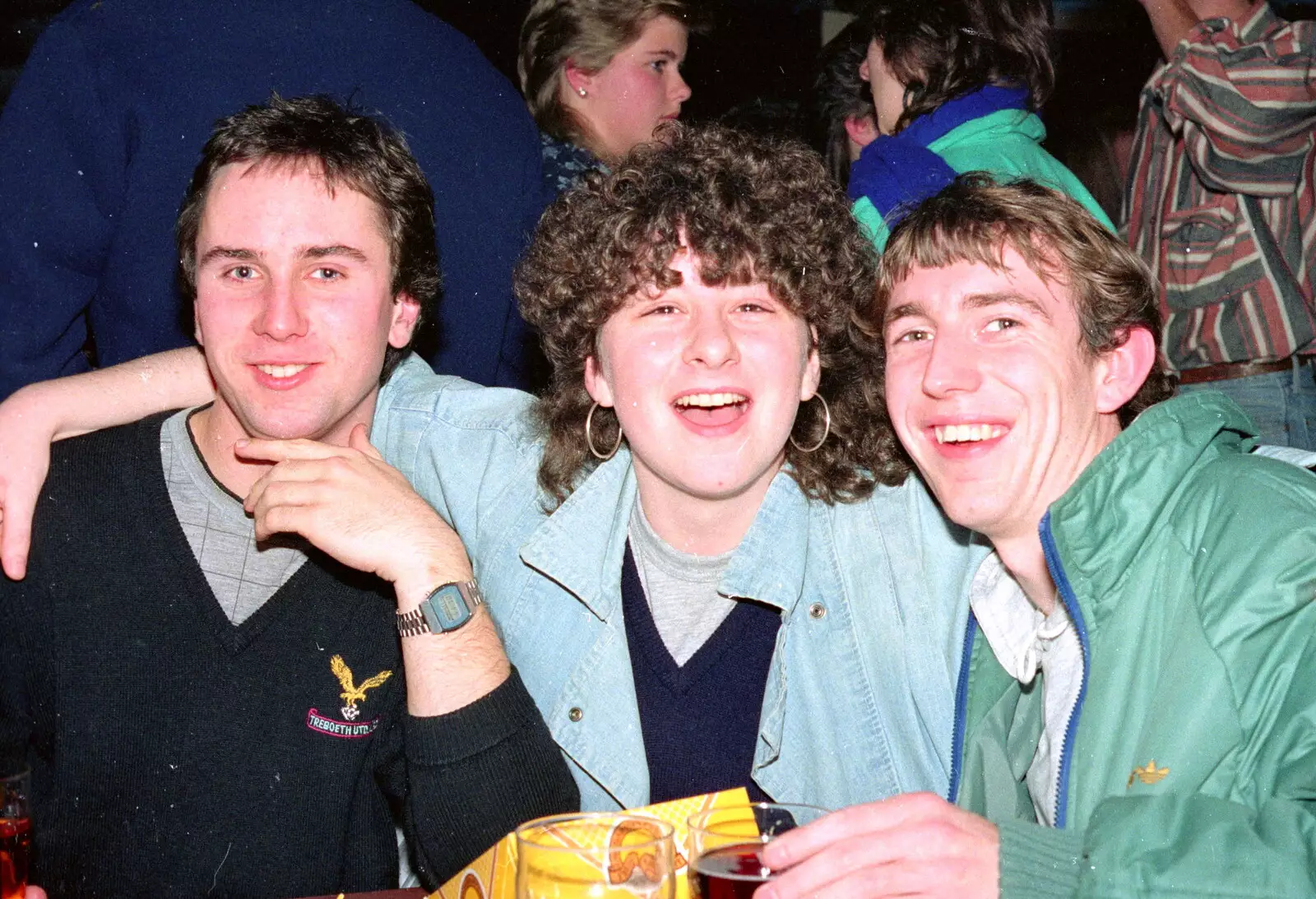 Riki, Jackie Collins and Dave, from Uni: PPSU Office Staff and a Night in the Students' Union Bar, Plymouth - 15th March 1986