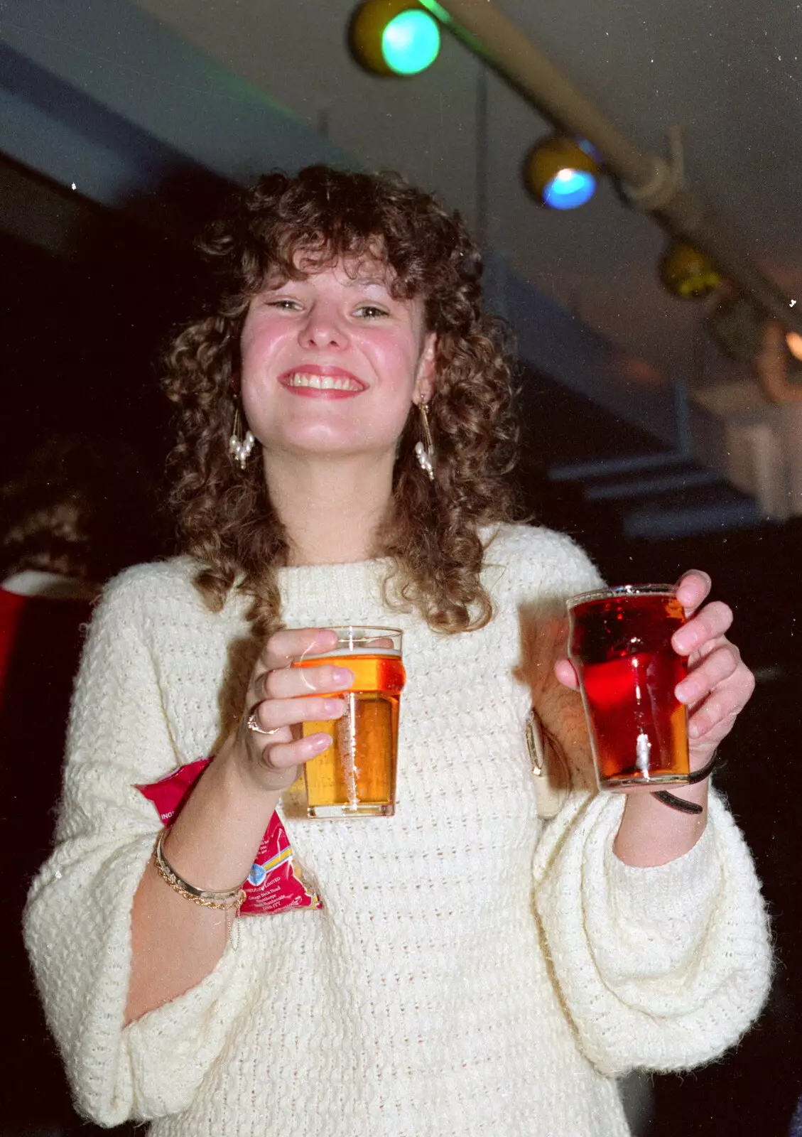 Sue Bayliss with a couple of halves, from Uni: PPSU Office Staff and a Night in the Students' Union Bar, Plymouth - 15th March 1986