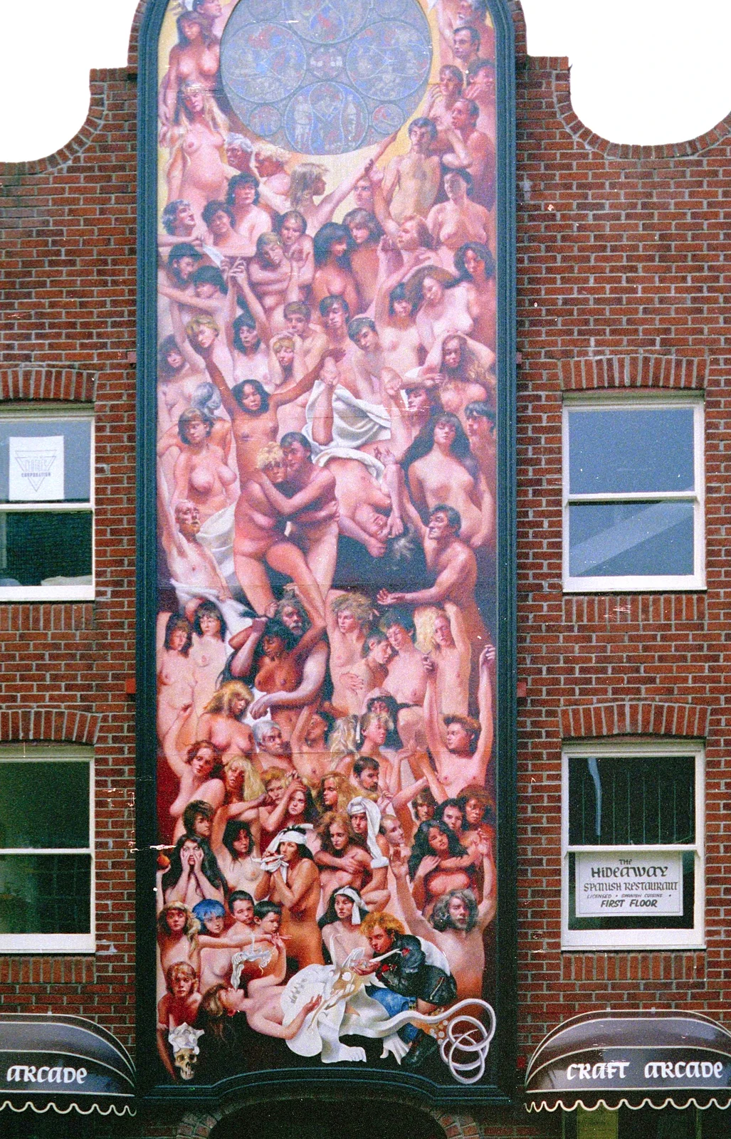 One of <a href='http://www.robertlenkiewicz.com/'>Robert Lenkiewicz's</a> murals on the Barbican, from Uni: The End of Term and Whitsand Bay, Plymouth and New Milton - 21st March 1986