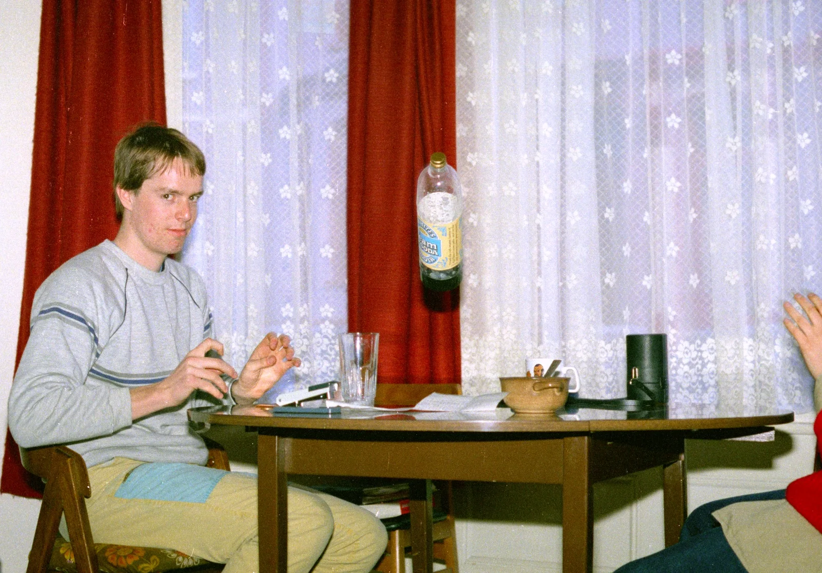 A flying lemonade bottle heads to Malcolm, from Uni: The End of Term and Whitsand Bay, Plymouth and New Milton - 21st March 1986