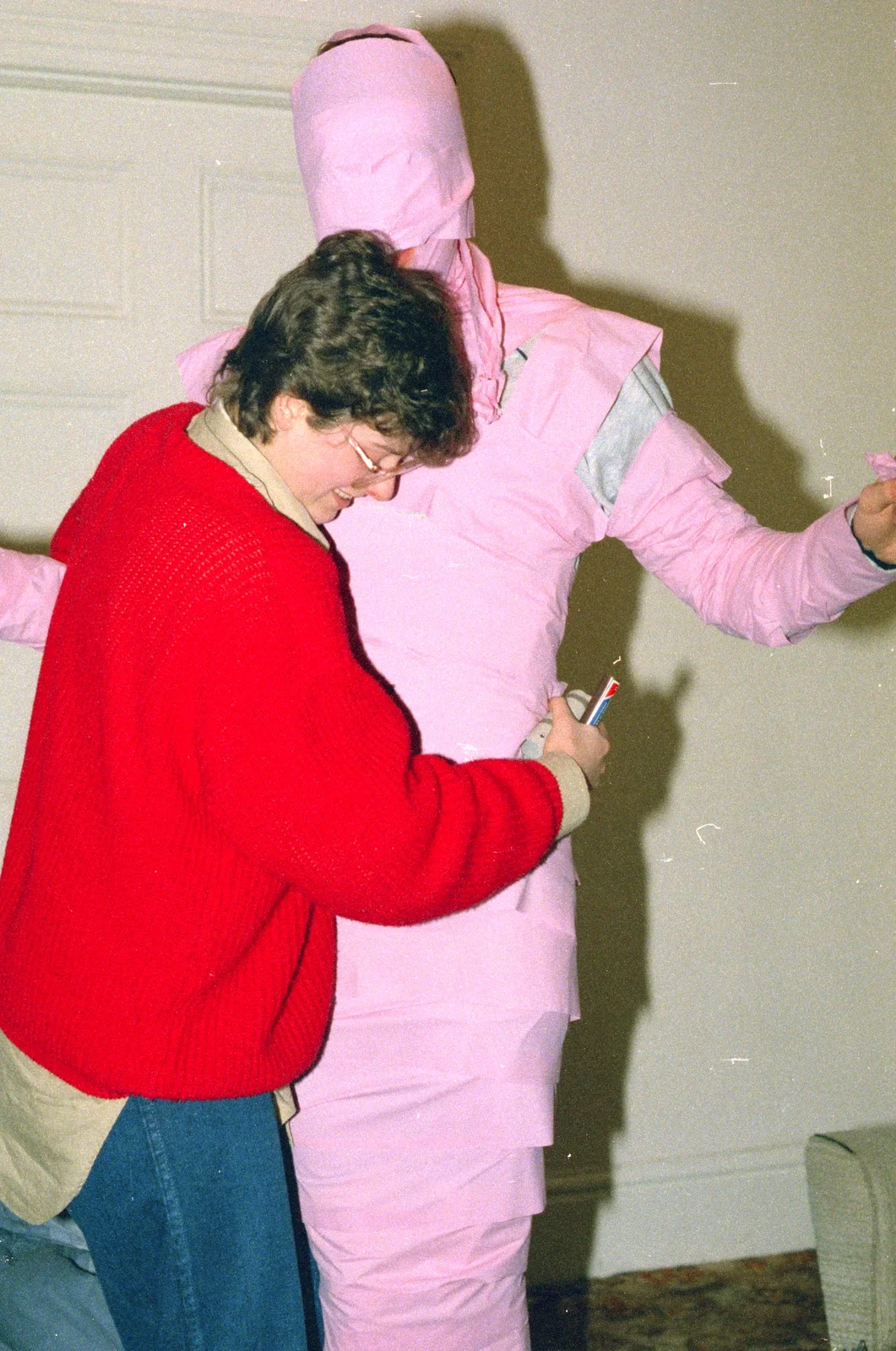 Malcolm gets dressed up in pink bog roll, from Uni: The End of Term and Whitsand Bay, Plymouth and New Milton - 21st March 1986