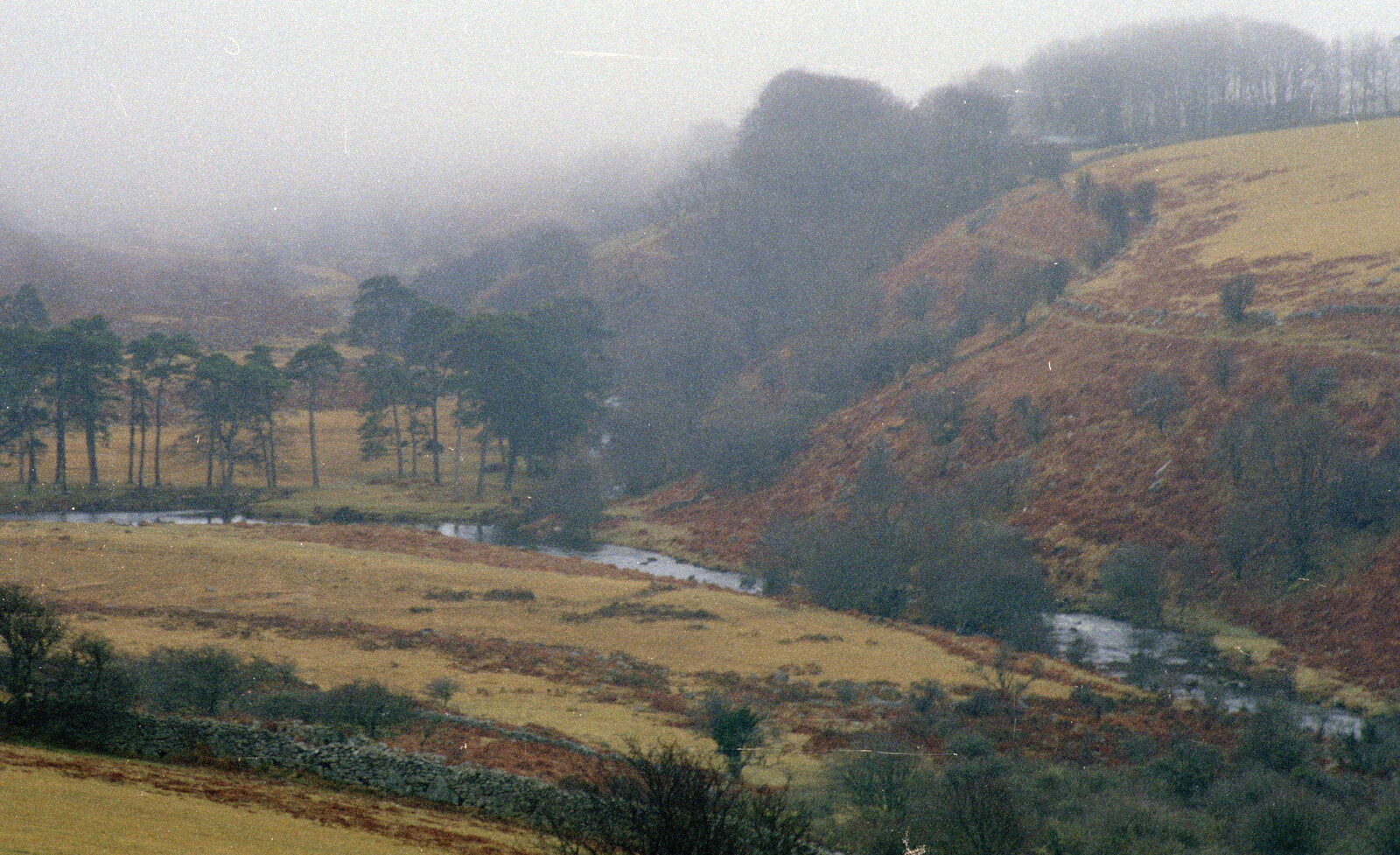 Misty Dartmoor river valley from Uni: The End of Term and Whitsand Bay, Plymouth and New Milton - 21st March 1986