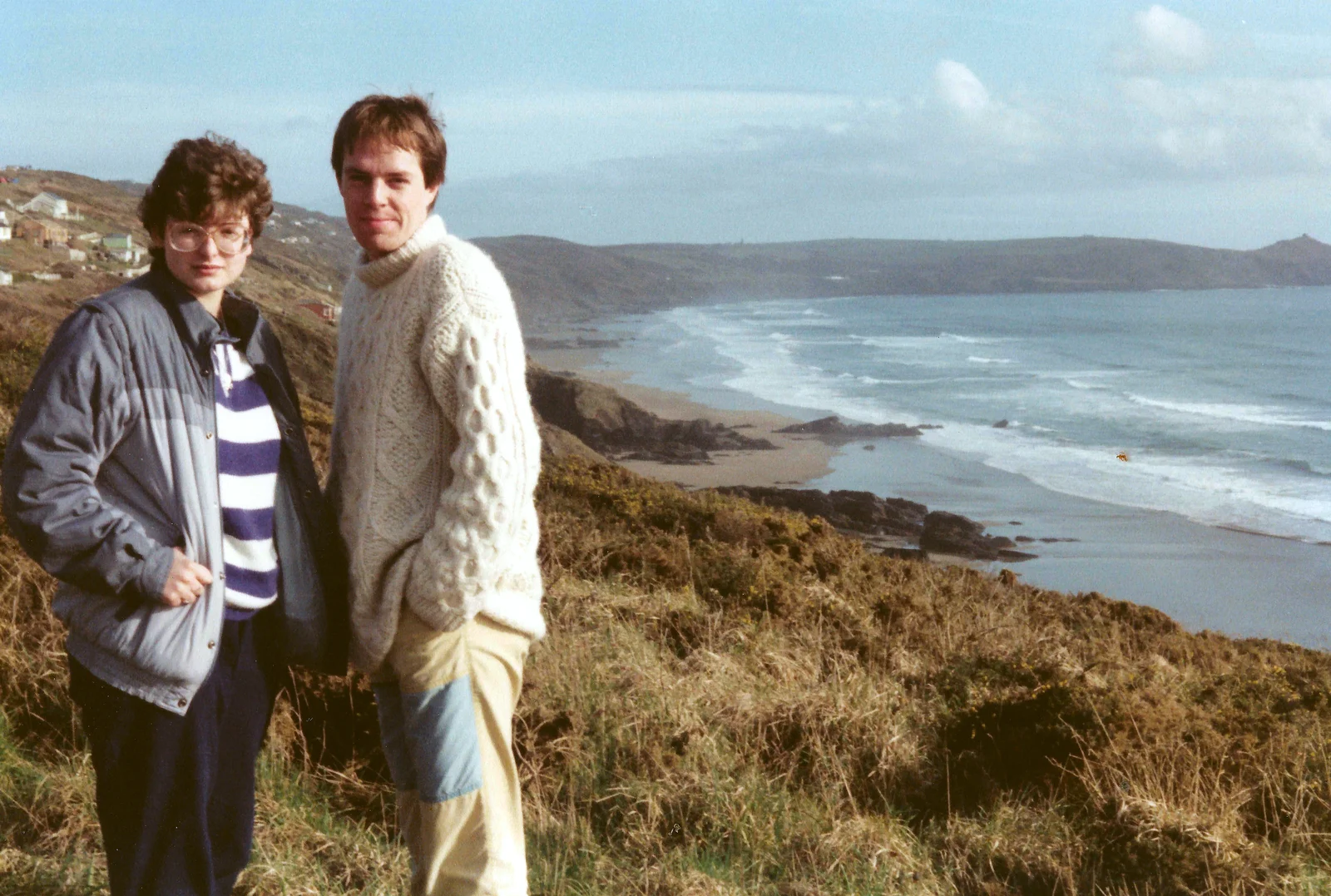 Barbara and Malcolm on the clifftop at Whitsand Bay, from Uni: The End of Term and Whitsand Bay, Plymouth and New Milton - 21st March 1986