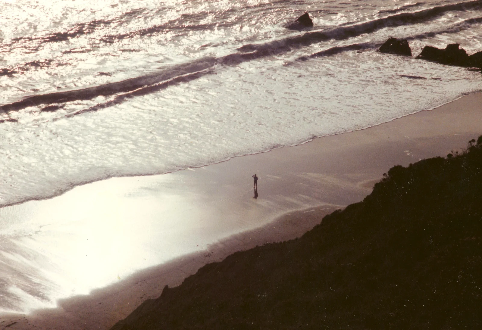 Someone stands on Whitsand beach and looks out to sea, from Uni: The End of Term and Whitsand Bay, Plymouth and New Milton - 21st March 1986