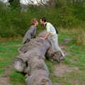 Anna and Phil have a snog over a fallen tree trunk, A Trip to Trinity College, Cambridge - 23rd March 1986