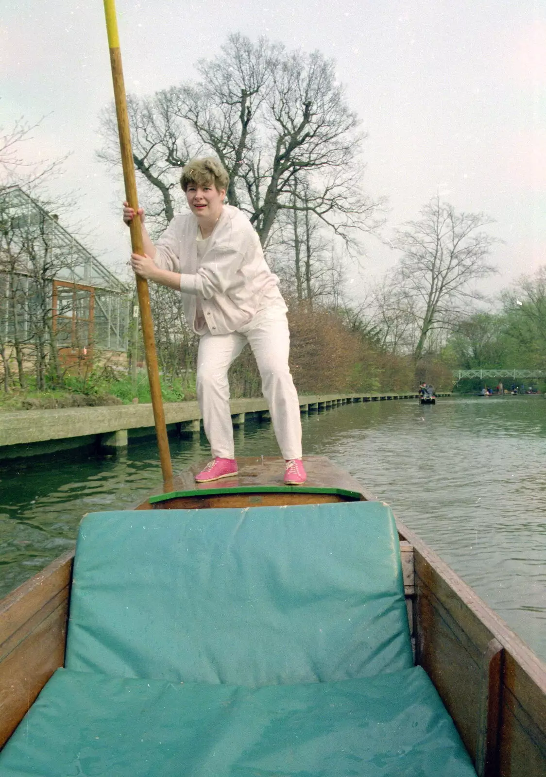 Anna has a go at punting, from A Trip to Trinity College, Cambridge - 23rd March 1986