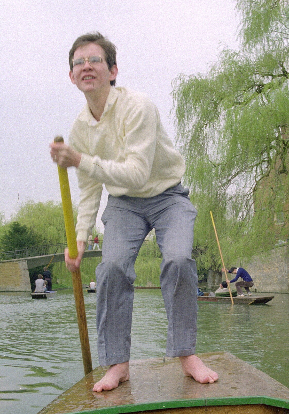 Phil punts in bare feet from A Trip to Trinity College, Cambridge - 23rd March 1986