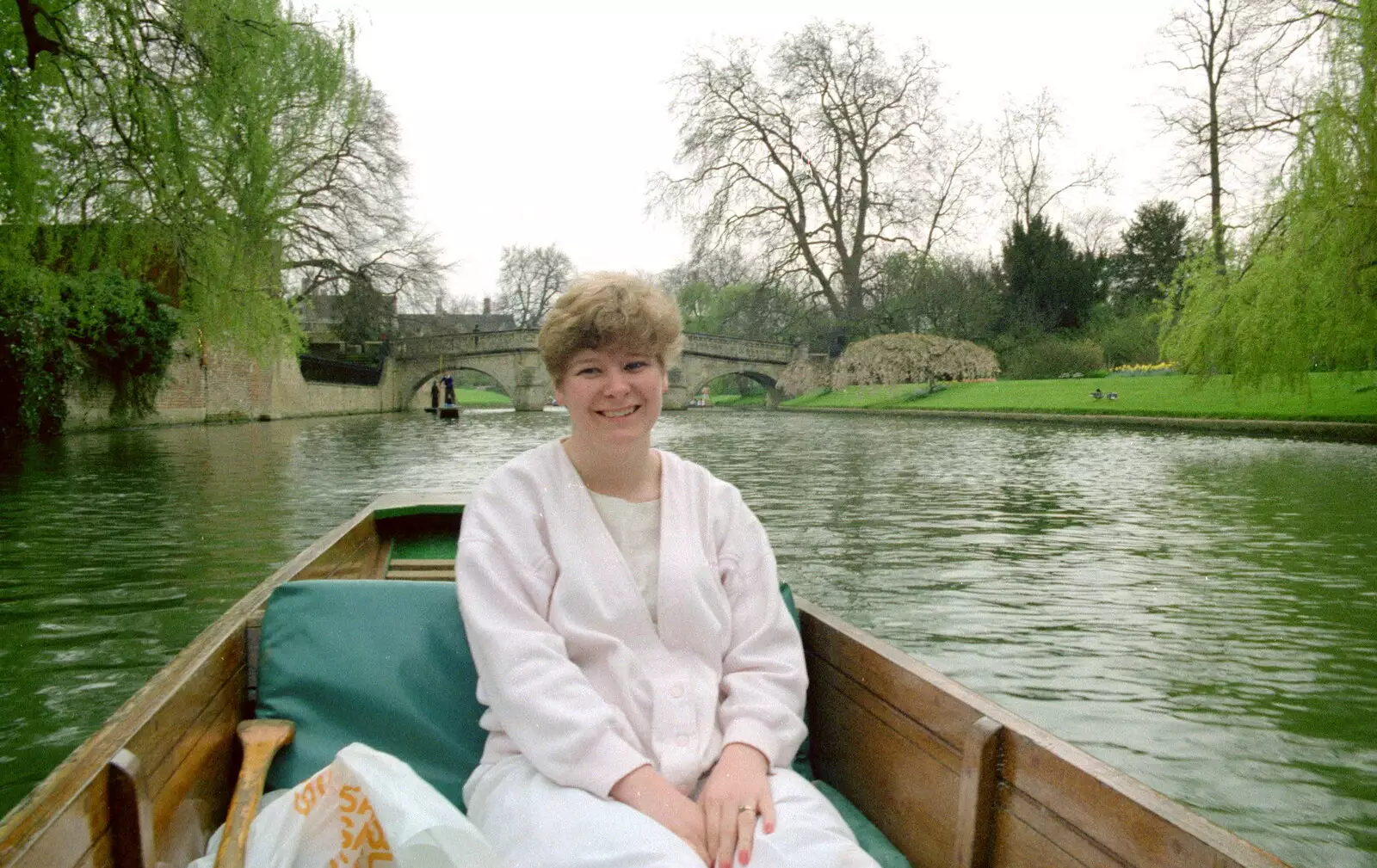 Anna in the back of the punt, from A Trip to Trinity College, Cambridge - 23rd March 1986