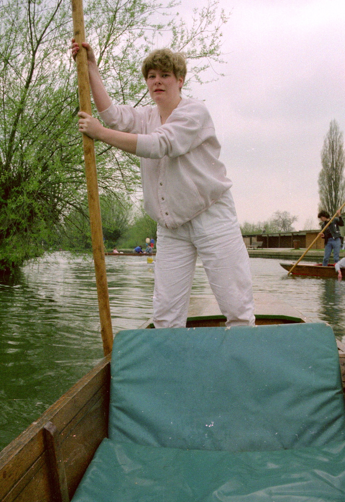 Anna pushes on the punt pole from A Trip to Trinity College, Cambridge - 23rd March 1986