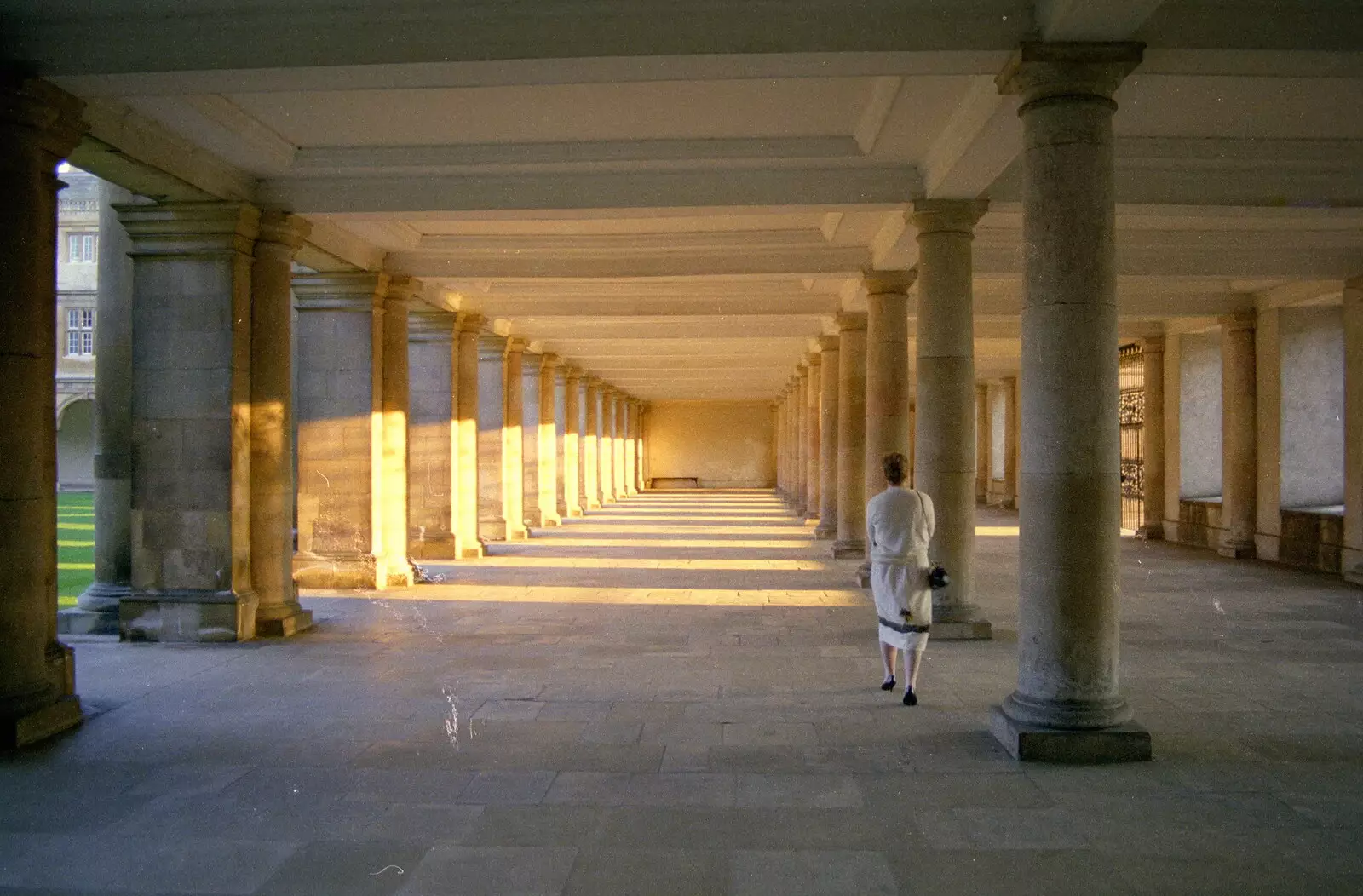 Anna roams the columned cloisters, from A Trip to Trinity College, Cambridge - 23rd March 1986