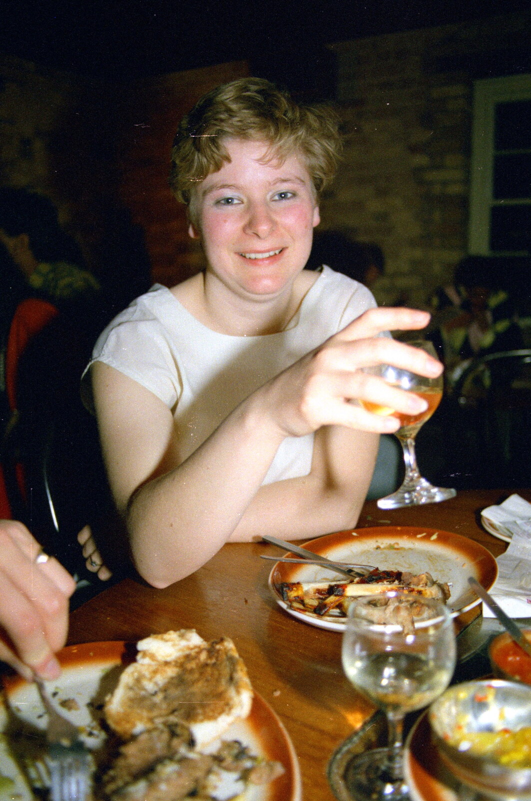 Anna raises a glass from A Trip to Trinity College, Cambridge - 23rd March 1986