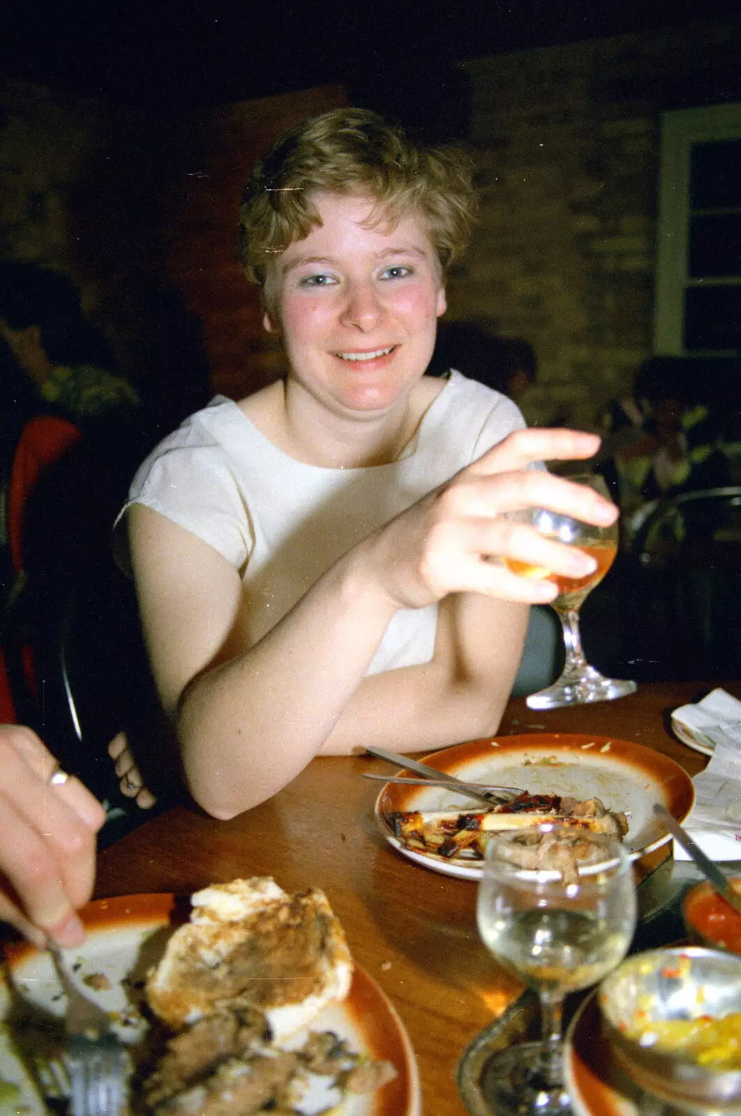 Anna raises a glass, from A Trip to Trinity College, Cambridge - 23rd March 1986