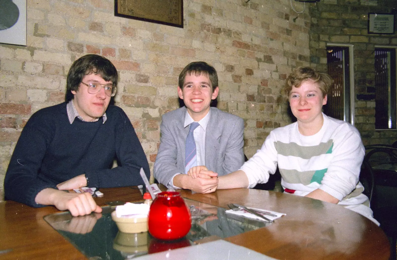 Duncan, Phil and Anna, from A Trip to Trinity College, Cambridge - 23rd March 1986