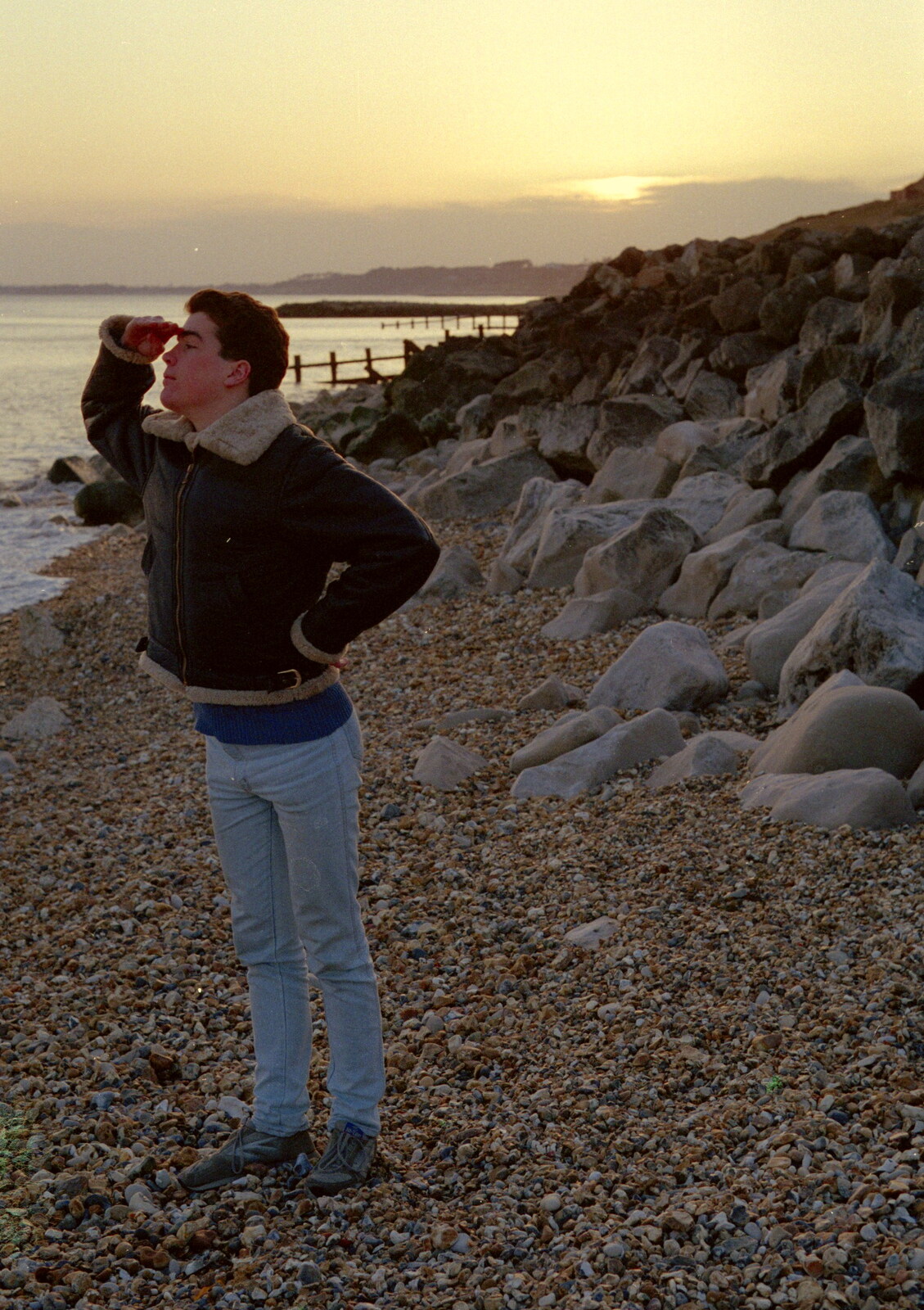 Jon looks out to sea from A CB Reunion and a Trip to the Beach, Barton on Sea, Hampshire - 4th April 1986