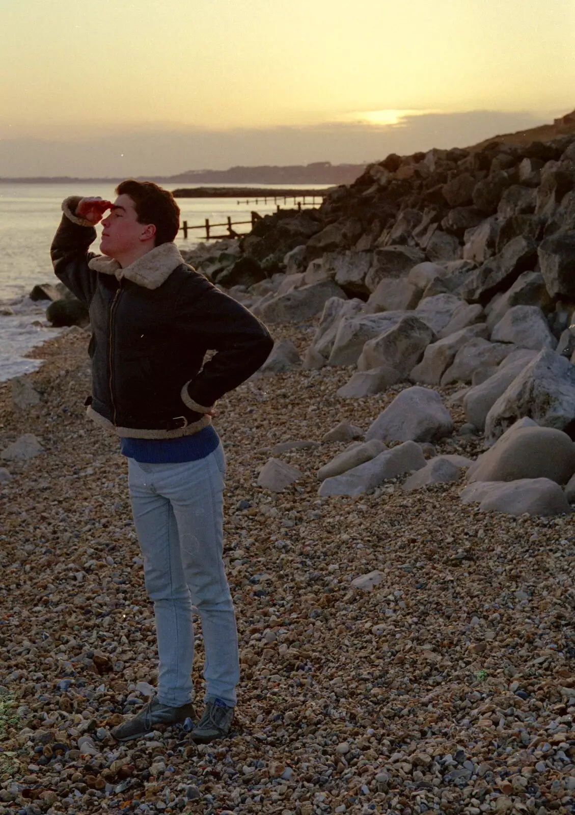 Jon looks out to sea, from A CB Reunion and a Trip to the Beach, Barton on Sea, Hampshire - 4th April 1986