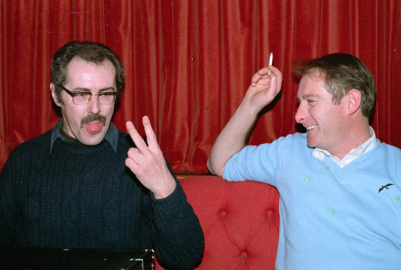 Brian 'Blue Flame' sticks a couple of fingers up, from A CB Reunion and a Trip to the Beach, Barton on Sea, Hampshire - 4th April 1986